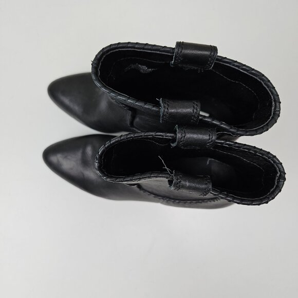 Karl Lagerfield Province Leather Trimmed Heeled Booties 8.5 Black Boot - Picture 4 of 11